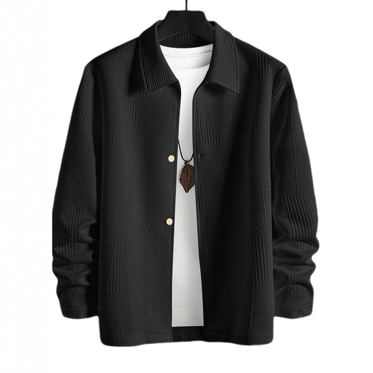 Herren nan strukturierte Shirtjacke im Patchwork-Relief mit Hemdkragen R&B