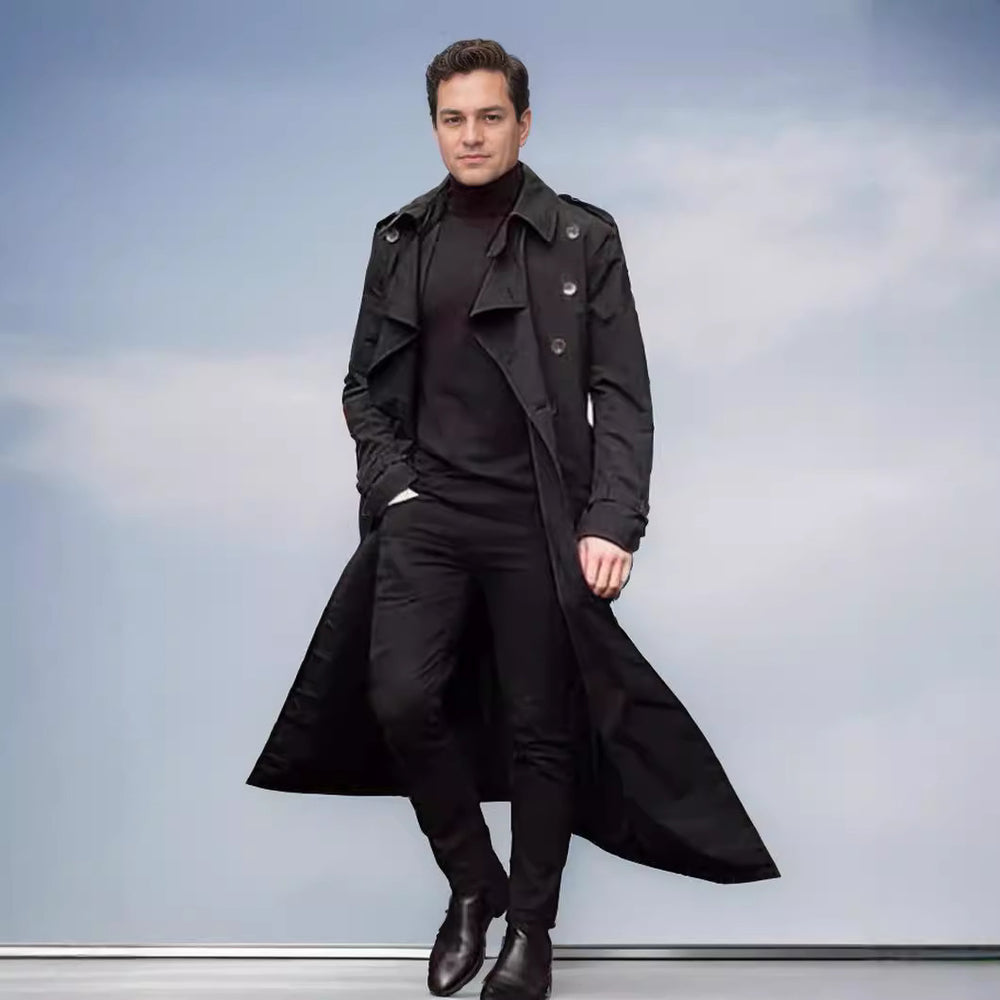 Herren eleganter Trenchcoat mit doppelter Knopfleiste und modernem Schnitt R&B