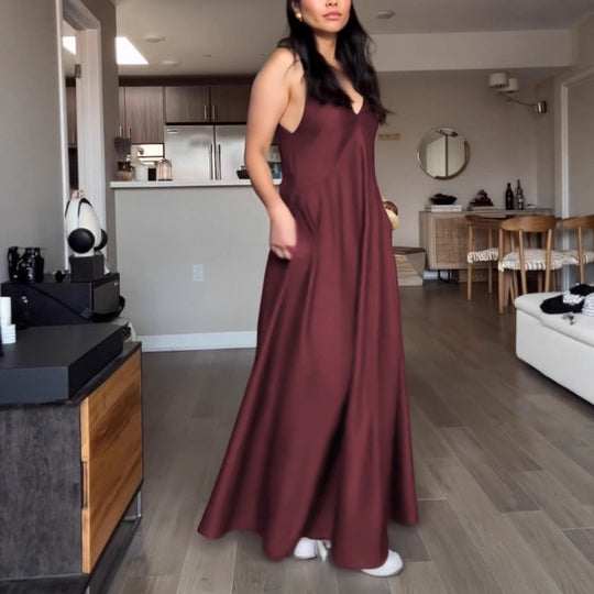 Damen Maxikleid mit elegantem V-Ausschnitt und praktischen Taschen R&B