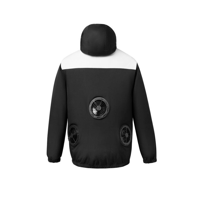 Herren nan belüftete Kühljacke mit mehreren integrierten USB-Lüftern, verstellbarer Kapuze und winddichtem Material R&B