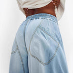 Damen Weite Denim-Hose mit elastischem Bund und Taschen