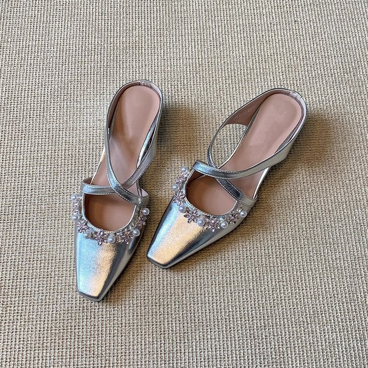 Damen Slingback-Pumps mit strassbesetztem Dekor