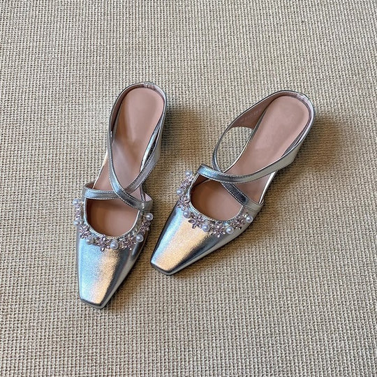 Damen Slingback-Pumps mit strassbesetztem Dekor R&B