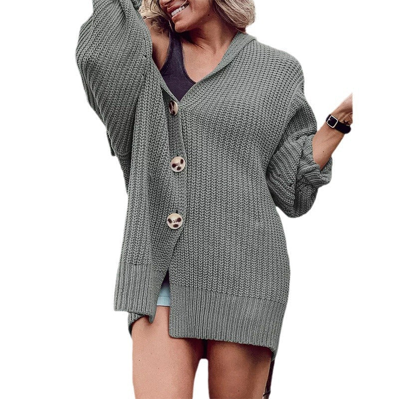 Damen Grobstrickjacke mit weiten Ärmeln und Kapuze R&B