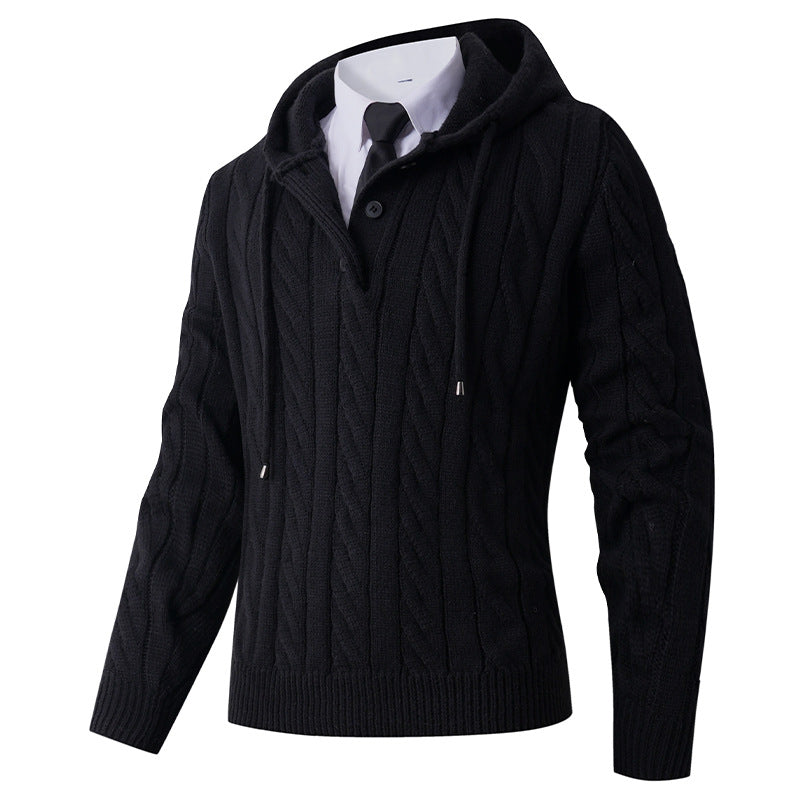 Herren Strickjacke mit Kapuze und modernem Zopfmuster R&B