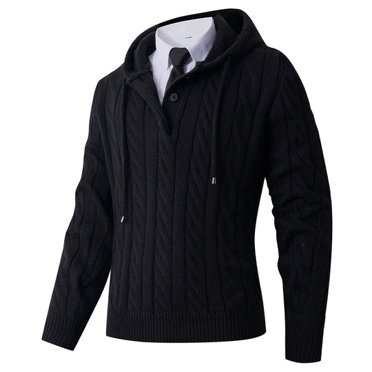 Herren Strickjacke mit Kapuze und modernem Zopfmuster R&B