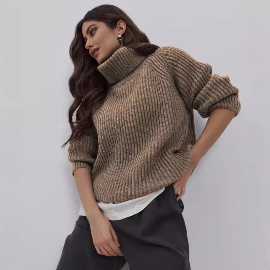 Damen Strickpullover mit hohem Kragen und strukturierter Maschenoberfläche R&B