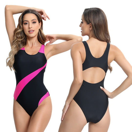 Damen Sportlicher Einteiler Badeanzug mit auffälligen Farbakzenten R&B