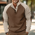 Herren nan thermischer Cordpullover mit Knopfleiste Stehkragen Raglanärmeln und Ellenbogenaufnähern R&B