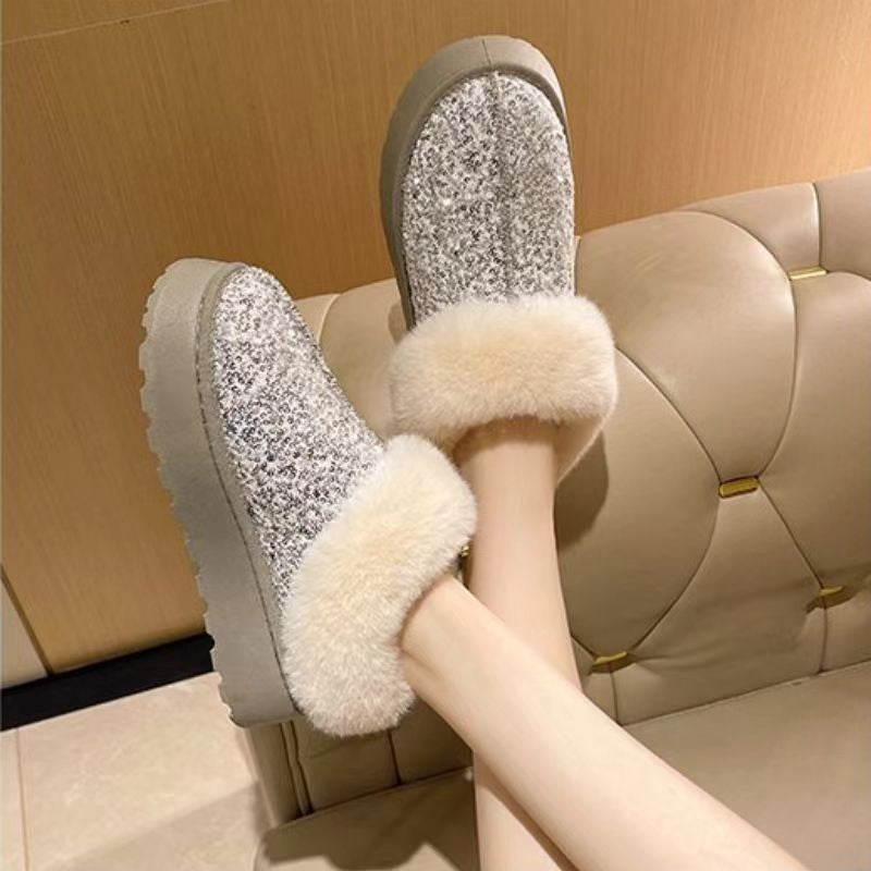 Damen Flauschige Glitzer Hausschuhe R&B