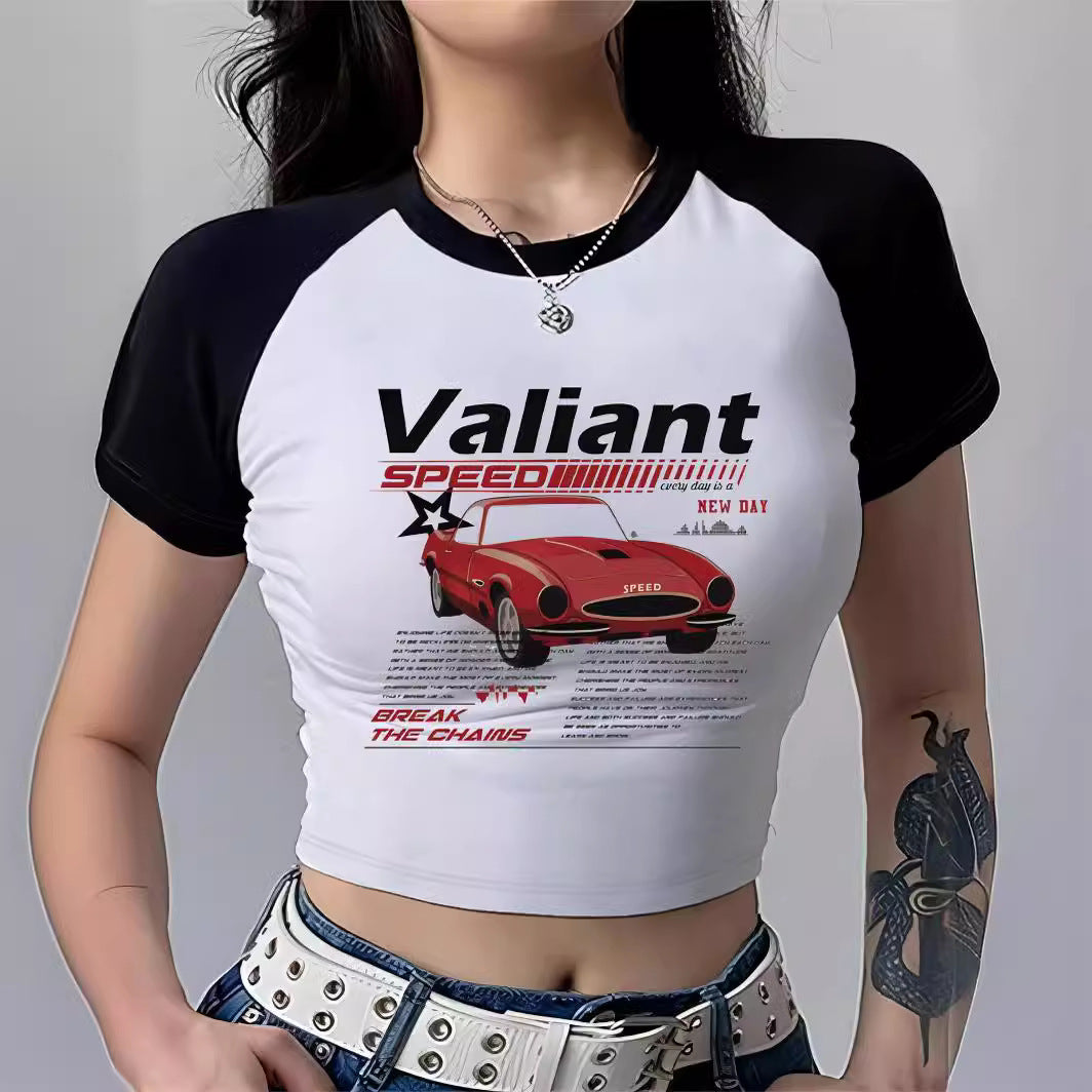 Damen Cropped T-Shirt mit auffälligem Druckdesign R&B