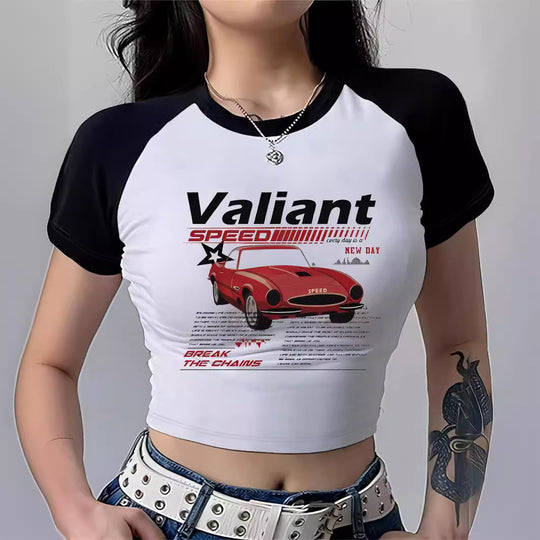 Damen Cropped T-Shirt mit auffälligem Druckdesign R&B
