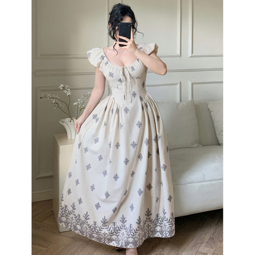 Damen Elegantes Maxikleid mit romantischem Rüschendesign und floralen Applikationen R&B