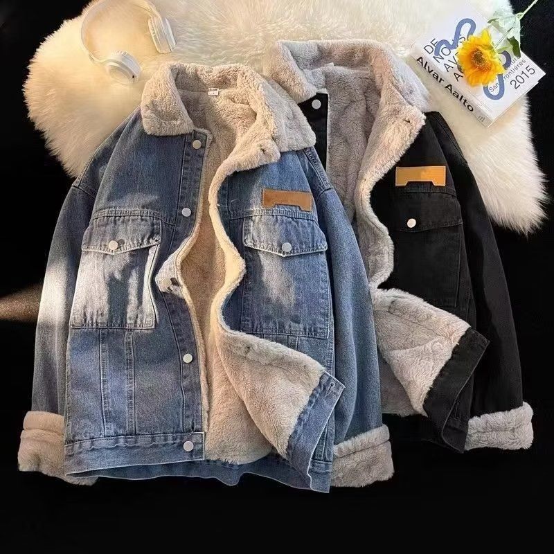 Damen oversized Jeansjacke mit Innenfutter aus Teddyfell R&B