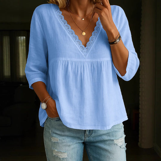 Damen Leichte Bluse mit Spitzenakzenten R&B
