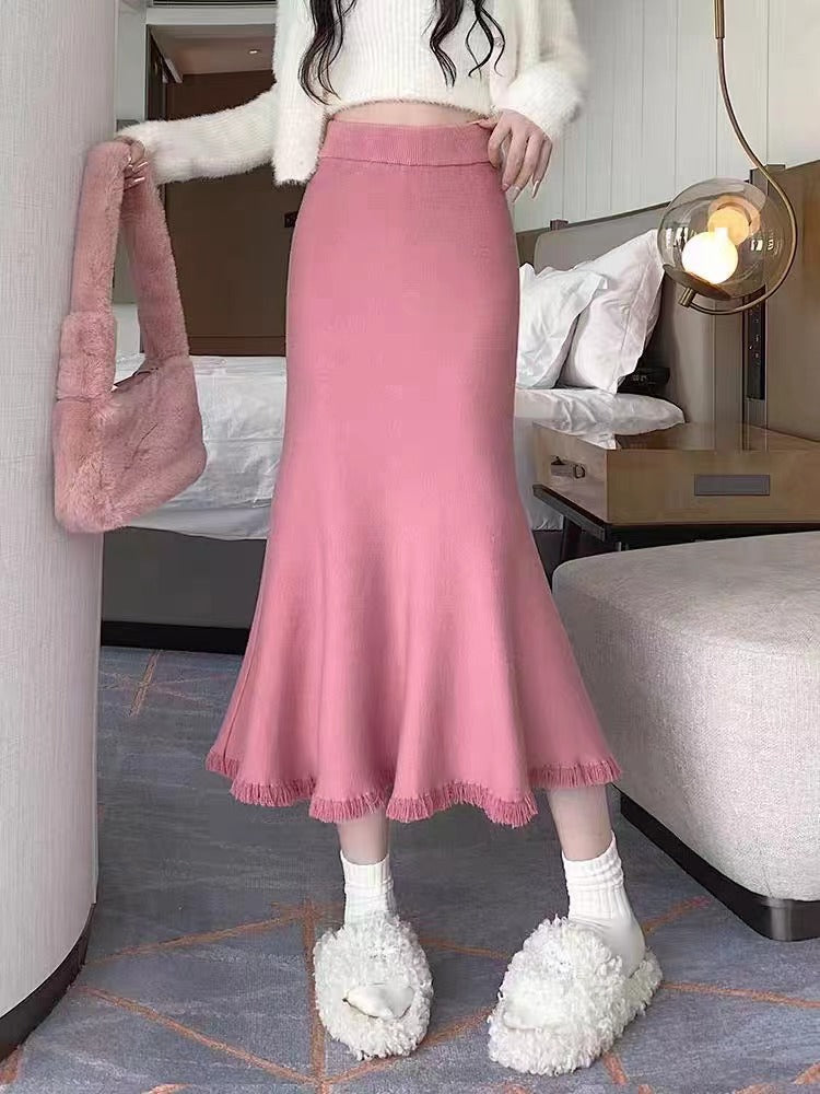 Damen Eleganter Maxirock mit voluminösem Saum und fransigen Details R&B
