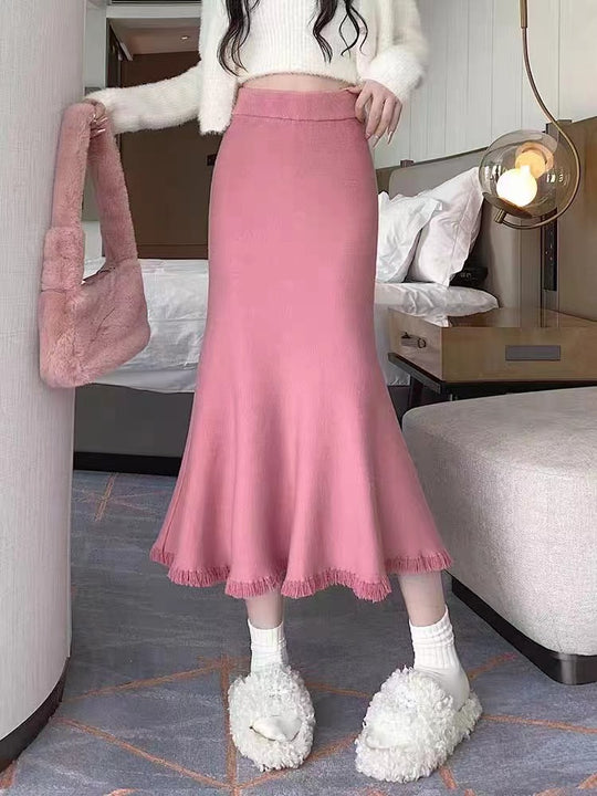 Damen Eleganter Maxirock mit voluminösem Saum und fransigen Details R&B