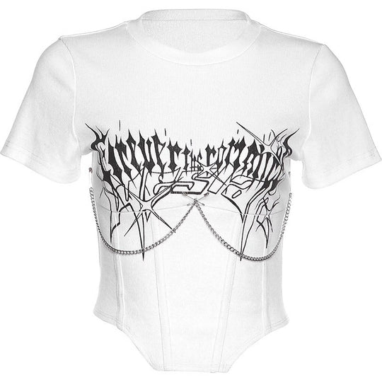 Damen Cropped Top mit künstlerischem Druck und figurbetontem Schnitt R&B