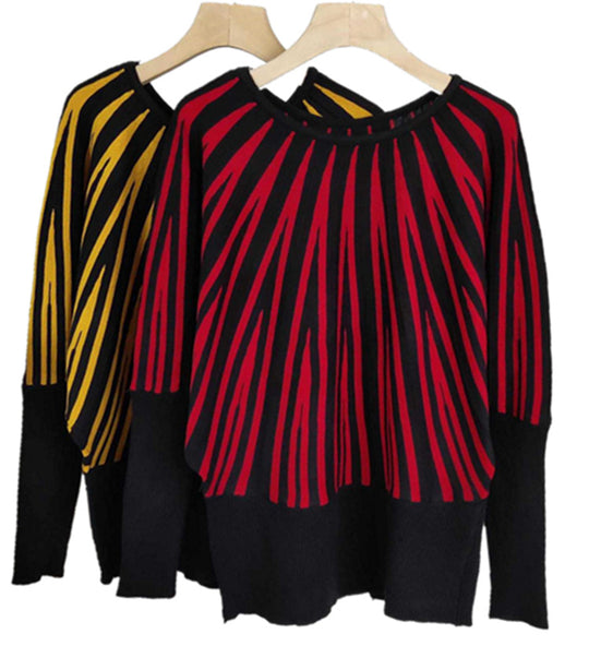 Damen weicher Pullover mit modernem Streifenmuster und weitem Schnitt R&B