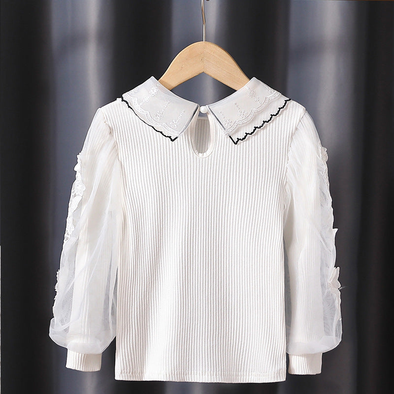 Mädchen modische Bluse mit eleganten Tüllärmeln und kunstvoller Spitzenverzierung R&B