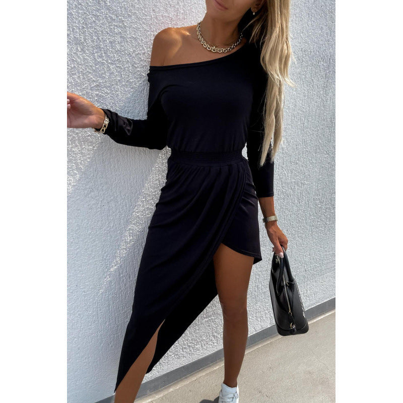 Damen Drapierte Asymmetrische Midi Kleid R&B