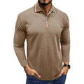 R&B | Polo Shirt Taillierte Passform Lange Ärmel Gestreifter Kragen Strick Textur