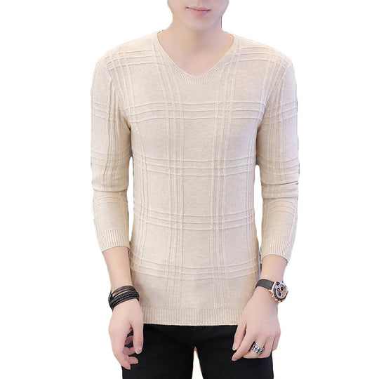 Herren Langarm-Pullover mit modernem Rippmuster und V-Ausschnitt R&B