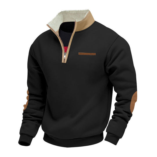 Herren nan Halbzip-Troyer mit Teddyfleece-Kragen und Leder-Ellbogenpatches R&B