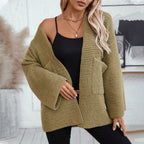 Damen luftige Strickjacke mit großen Taschen und offenen Ärmeln
