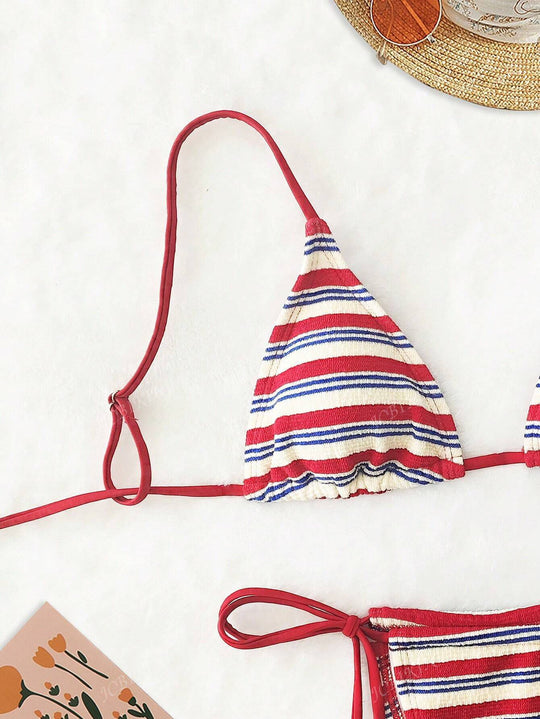 Damen Triangel-Bikini mit buntem Streifenmuster R&B