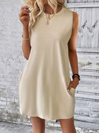 Damen lässiges T-Shirt Kleid mit Taschen und Rundhalsausschnitt R&B
