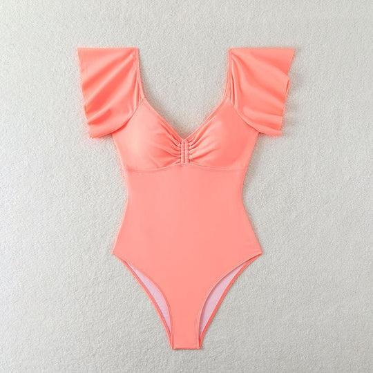 Damen Eleganter Einteiler Badeanzug mit dekorativen Rüschen R&B