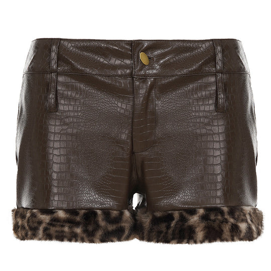 Damen Leder-Shorts mit Leopardenbesatz R&B