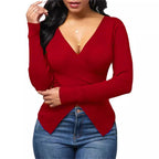 Damen Wickeloberteil mit tiefem V-Ausschnitt und feinem Rippdesign R&B