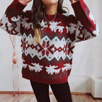Damen festlicher Strickpullover mit weihnachtlichem Design und hohem Kragen R&B