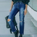 Damen Ripped High-Waist Jeans im trendigen Vintage-Stil R&B