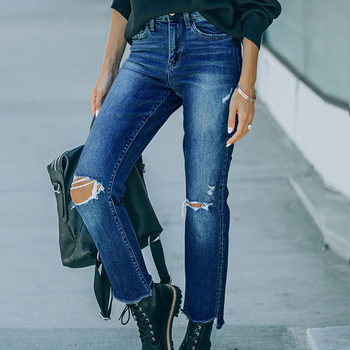 Damen Ripped High-Waist Jeans im trendigen Vintage-Stil R&B