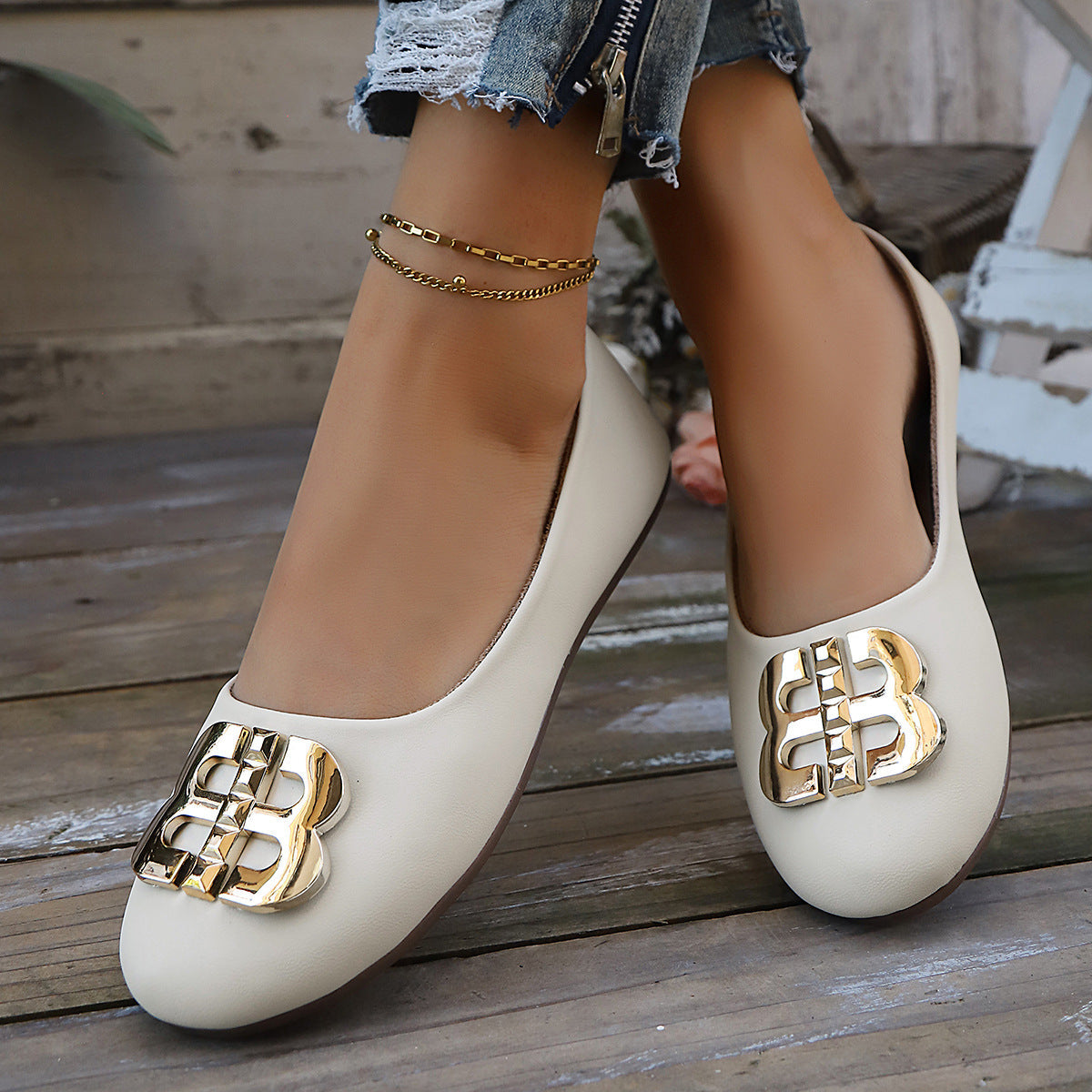 Damen Schicke Ballerinas mit glänzender Schnallenapplikation R&B