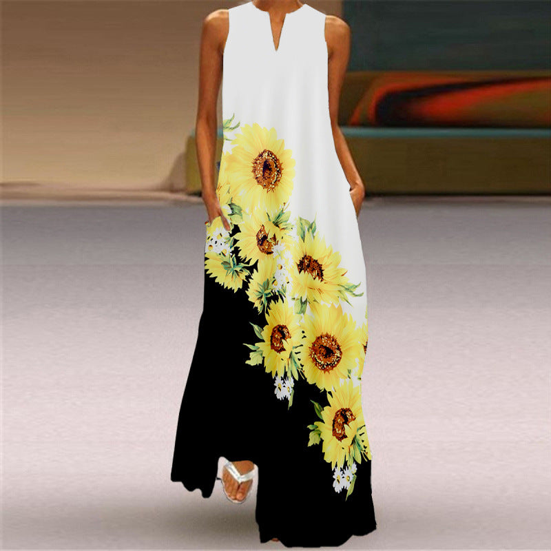 Damen Maxikleid mit elegantem floralem Design und seitlichen Taschen R&B