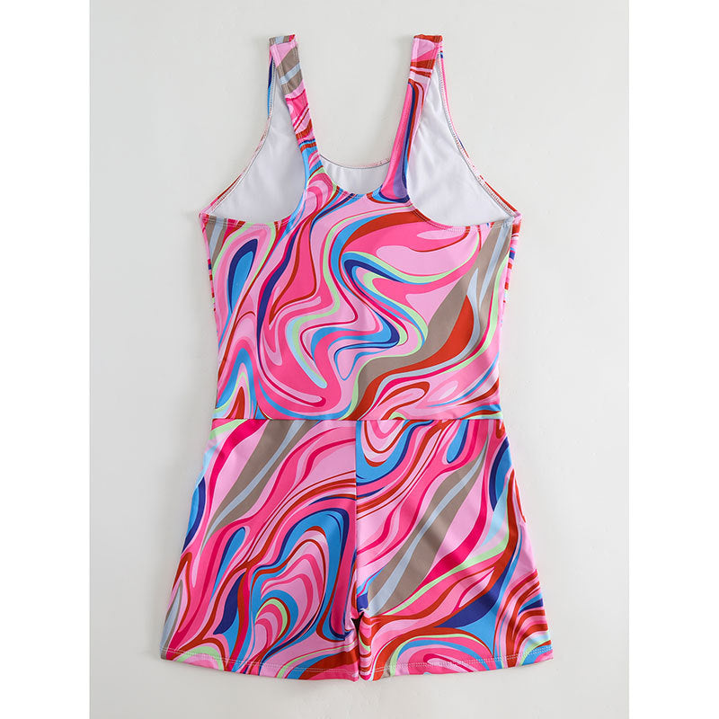 Damen Sportlicher Badeanzug mit modernem abstraktem Muster R&B
