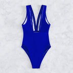 Damen Design-Einteiler Badeanzug mit tiefem V-Ausschnitt und sportlichem Schnitt R&B