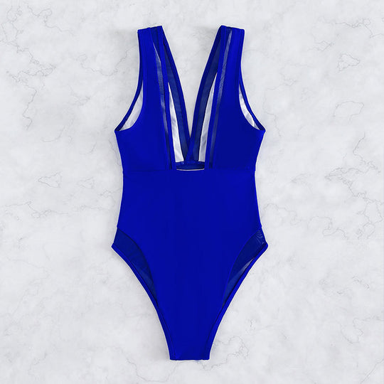 Damen Design-Einteiler Badeanzug mit tiefem V-Ausschnitt und sportlichem Schnitt R&B