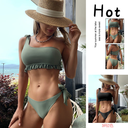Damen Asymmetrischer Bikini mit verspieltem Rüschendetail R&B