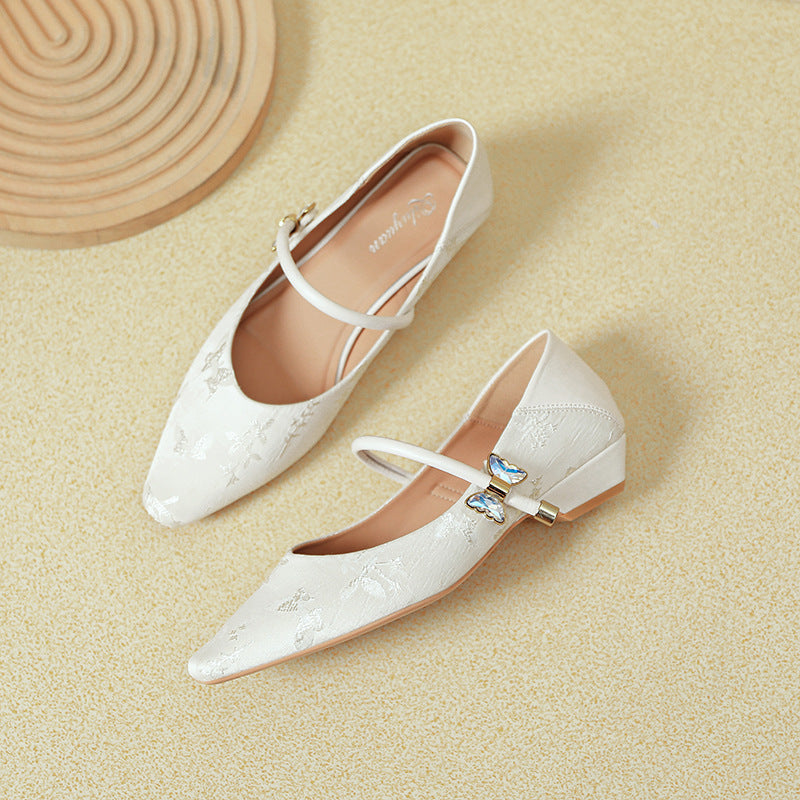 Damen elegante spitze Ballerinas mit verziertem Riemen und Glitzerakzenten R&B