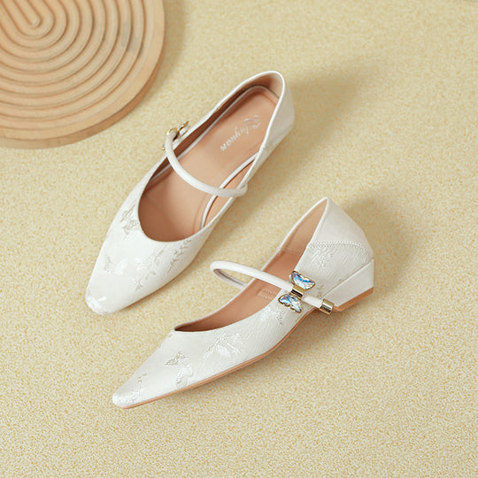 Damen elegante spitze Ballerinas mit verziertem Riemen und Glitzerakzenten R&B