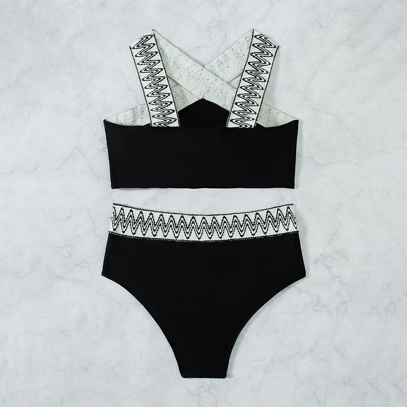 Damen Hoch tailliertes Bikini-Set mit elegantem Kreuzträger-Design R&B
