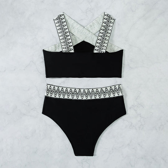 Damen Hoch tailliertes Bikini-Set mit elegantem Kreuzträger-Design R&B