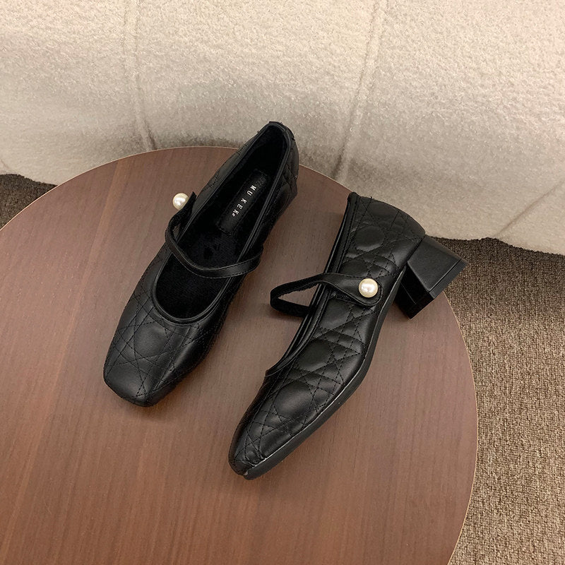 Damen elegante Mid-Heel Ballerinas mit dekorativen Riemen R&B