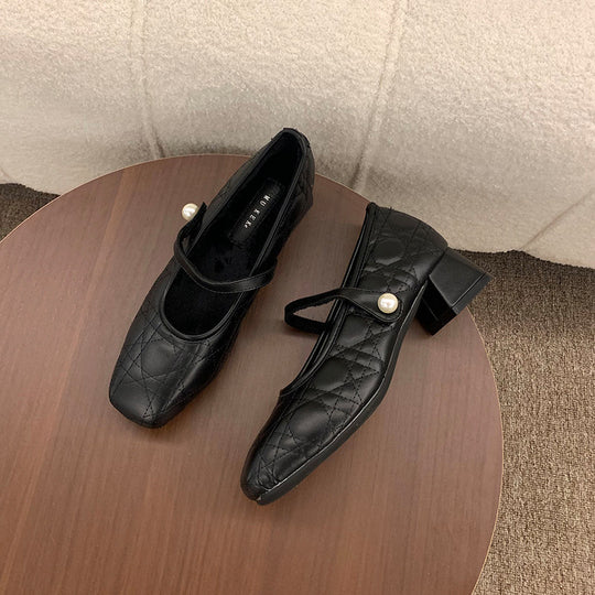 Damen elegante Mid-Heel Ballerinas mit dekorativen Riemen R&B