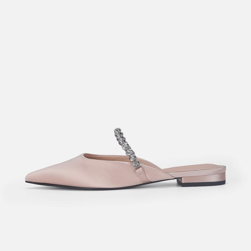 Damen elegante Pantoletten mit glitzerndem Riemen und spitz zulaufender Form R&B